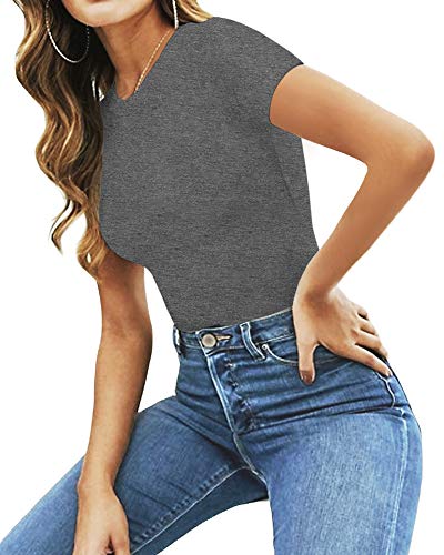 Image of MANGOPOP Women's Round Neck Short Sleeve T Shirts Basic Bodysuits