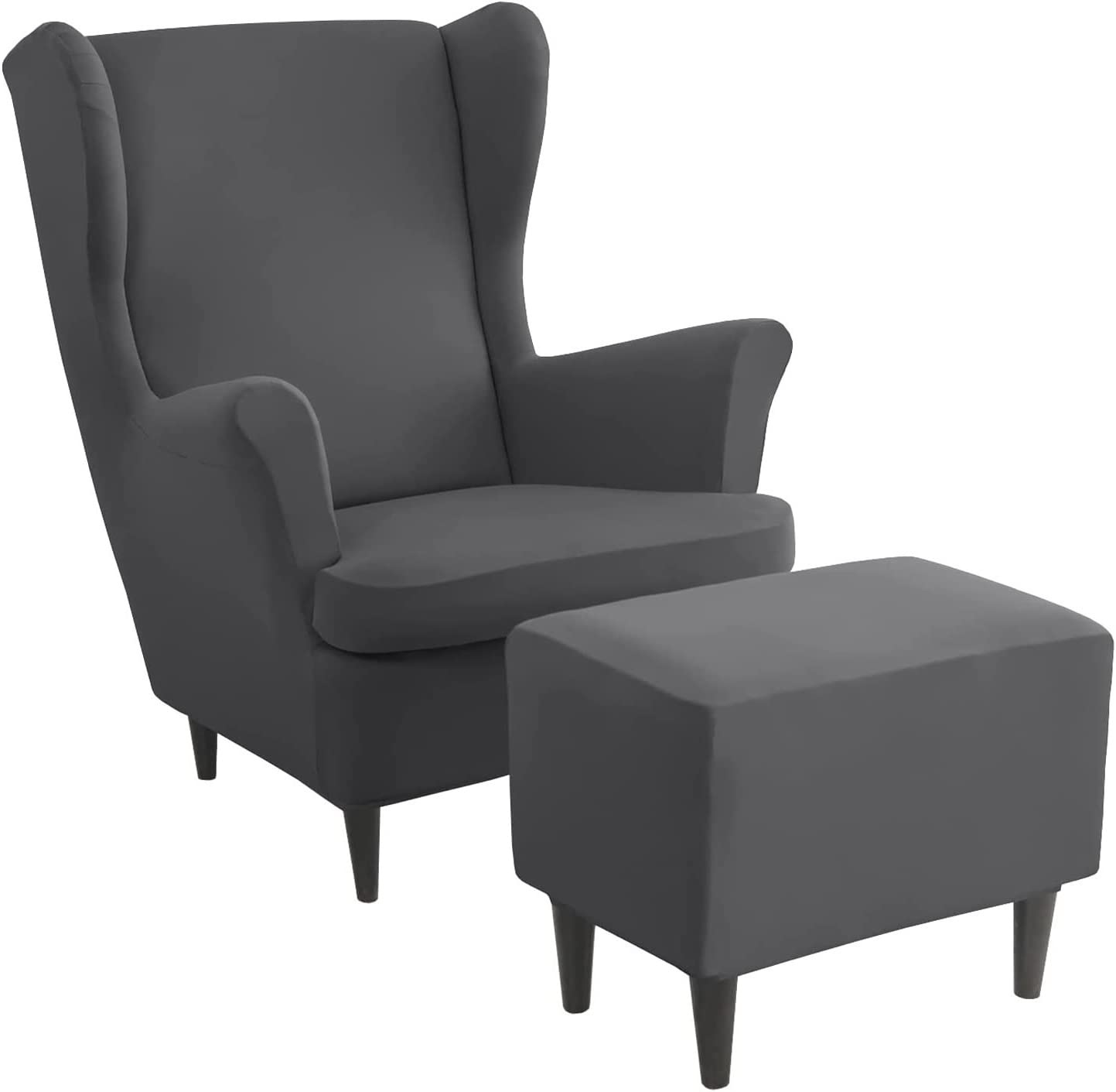 Aqigr #7 Stretch Wing Chair Cover Set, 2 Piece Wing Chair Slipcover With Ottoman Cover Wingback Chair Cover Jacquard Wingback Chair Slipcover Footstool Protector Covers For Dogs (Color : )
