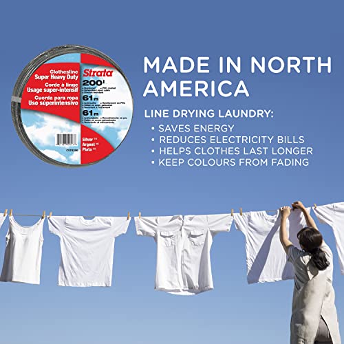 Strata 200 Feet Clothesline Outdoor Heavy Duty Galvanized Wire Steel Cable, Silver Pvc Coating - Clothes Line Wires For Outside Laundry Drying #TOP2