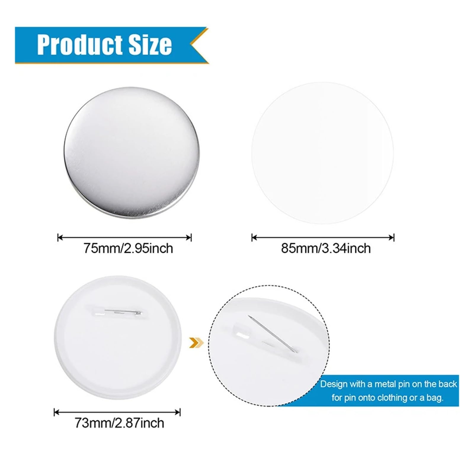 Lot de 100/200 pièces de badges vierges, fournitures for la fabrication de boutons, 25 mm, 32 mm, 37 mm, 44 mm, 50 mm, 58 mm, 75 mm Compatible(100Set 58mm)