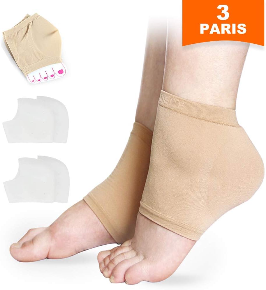 Heel Cups for Men & Women, 3 Pairs Plantar Fasciitis Inserts, Breathable Reusable Heel Pads Cushion Sleeves Reduce Pain from Heel Pain, Heal Dry Cracked Heels, Achilles Tendonitis and Heel Sore