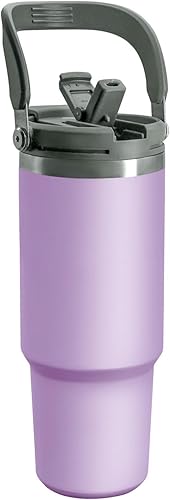 Vaso de 30 onzas con asa y pajilla, taza de café aislada al vacío con tapa 2 en 1, botella de agua de acero inoxidable de doble pared, taza de viaje