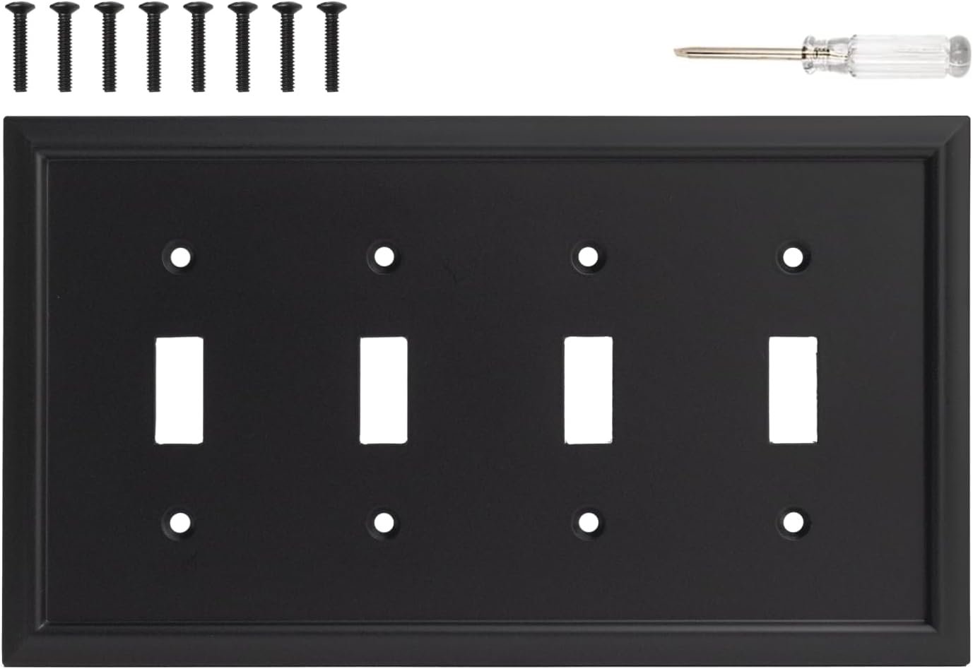 Wall Plate Matte Black Decorative Outlet Covers, Light Switch Cover - Natural Bamboo Fiber Electrical Outlet Cover Plate Variety of 13 Styles: Toggle/Combo (4 Gang Toggle 1 Pack)