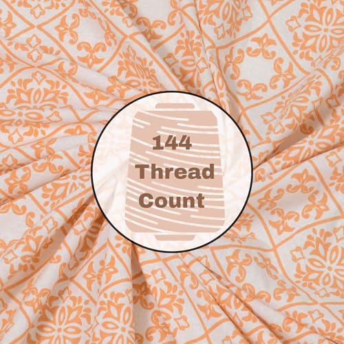 Image of Mafatlal 144 TC Sanskriti Cotton King Bedsheet | 90 x 108 Inches | Soft & Skin-Friendly | Handcrafted Jaipuri Print | 2 Pillow Covers | Persian Melon