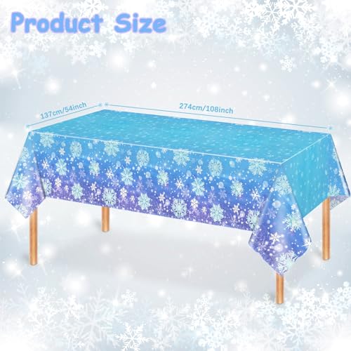 Image of 4 Pcs Plastic Winter Snowflake Tablecloth Decorations, 54x108 Inch Blue and Purple Snowflake Winter Wonderland Disposable Table Cover for Christmas Holiday New Year Party Supplies Decor