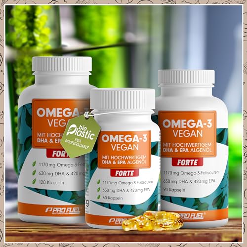 Omega-3 vegan INTENSE - 60 Kapseln - 2000 mg Algenöl pro Tag - hochdosiert mit 630mg DHA + 420 mg EPA - vegane Omega-3 Algenöl Kapseln - DHA:EPA Verhältnis 3:2 - laborgeprüft mit Analyse-Zertifikat
