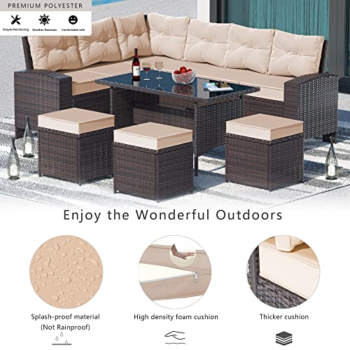 Rtdtd Outdoor Patio Furniture Set,7 Pieces Outdoor Sectional Dining Set,All Weather Pe Rattan Patio Dining Furniture Set,High-Back Outdoor Furniture With High Table&Ottoman(Brown) #TOP3
