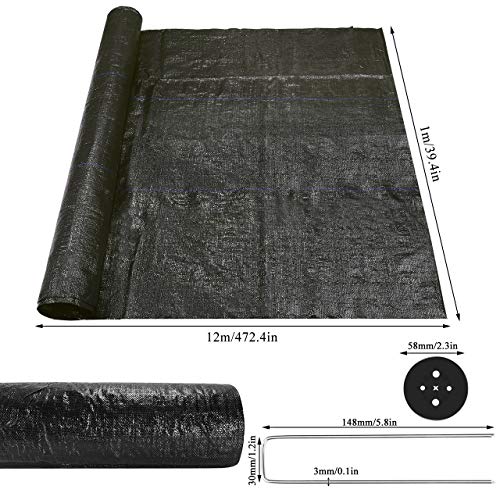 WOKKOL Weed Control Fabric, Weed Barrier Fabric, Landscape Fabric, Garden Membrane 100g/m² UV, Ideal for Garden, Flower Beds, Pathways (1x12m)