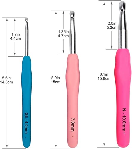 Miniatura 3 de BCMRUN Juego de ganchos de ganchillo, 14 piezas de 0.089 in (B)-0.394 in (N) asas ergonómicas de agarre suave, kit de agujas de tejer suaves con
