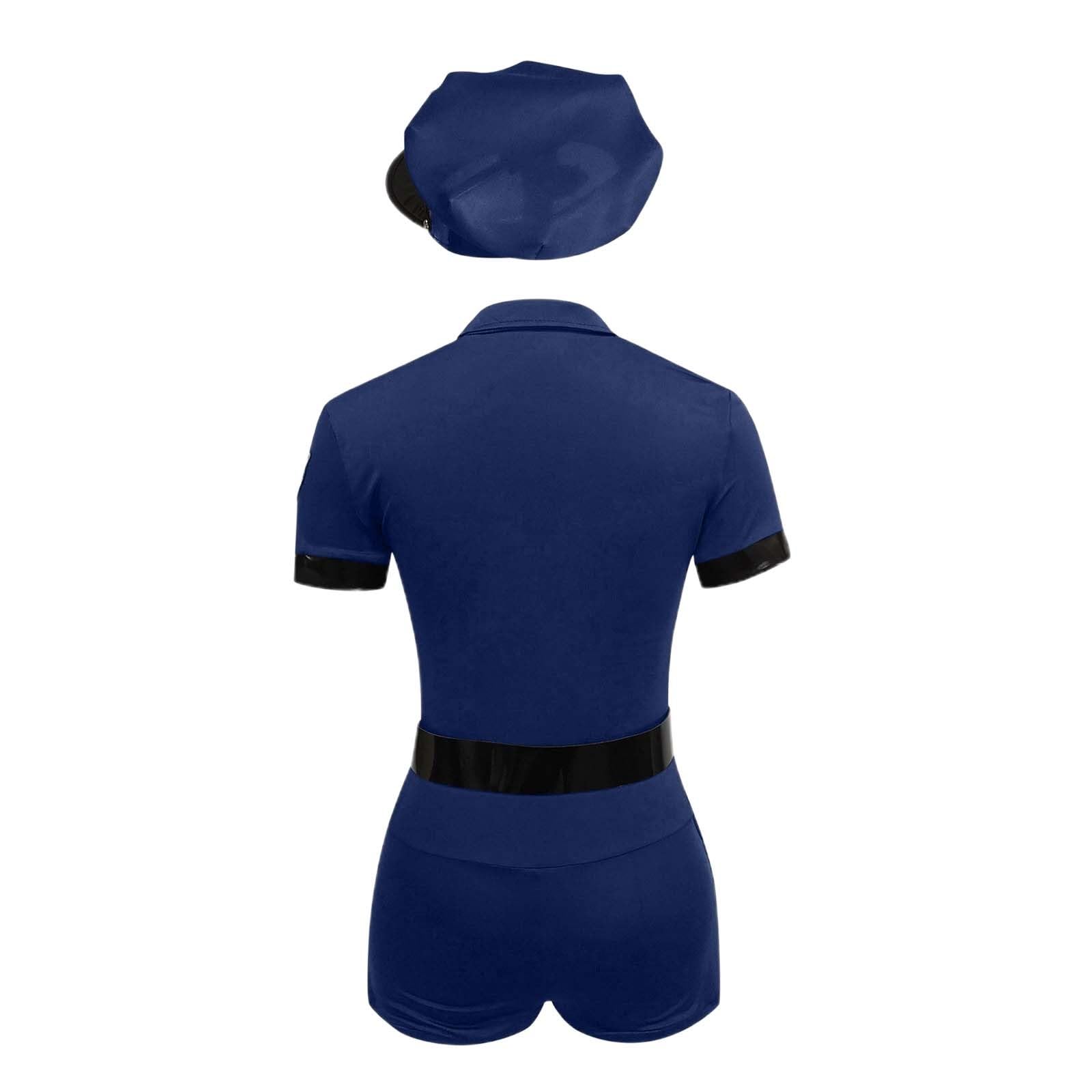 Police Costume Women Naughty Cop Leather Jumpsuit Adult Cop Uniform Fancy Dress Outfit Set Costume Set including Romper, Belt - Image 4