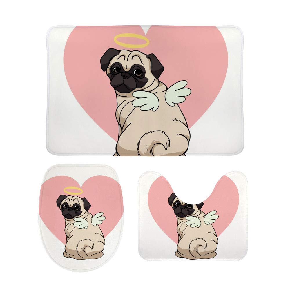 Tapis de salle de bain ailes d'ange polaire corail ultra doux et ensemble WC antidérapant