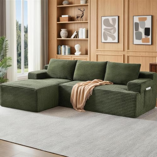 Image of Boneless Couch, Modular Sectional Couches for Living Room, U-Shaped Cloud Couch Sofa with Deep Seat, Fluffy Corduroy Upholstered Corner Sofa