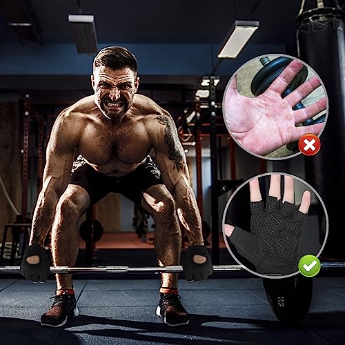 Fitness Handschuhe Damen Herren Trainingshandschuhe 2 Stück Anti Rutsch Silikon Atmungsaktive Sporthandschuhe für Gewichtheben Krafttraining, Handflächenschutz, Radfahren, Bewegung (Schwarz, S)