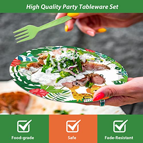 96 Pieces Safari Animal Party Plates Napkins Birthday Party Decorations Supplies For Kids Birthday Baby Shower Paper Plates Napkins Forks Tableware Set For 24 Guests #TOP3