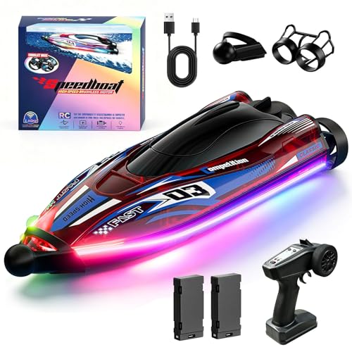 Barco Teledirigido De Alta Velocidad De 30 Km/H Con Motor Sin Escobillas, Recentraje Automático A 360°, Barco Rc Con Luces Led, Resistente A Choques Y Resistente Al Agua, Radiocontrol De 2,4 Ghz Para