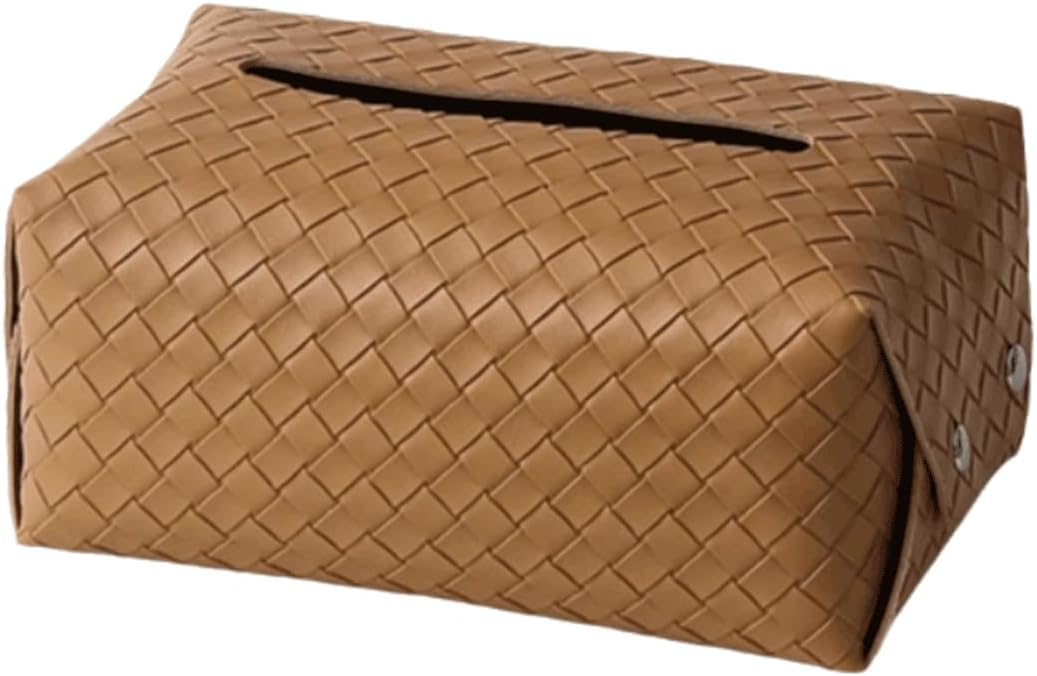 Leather Tissue Box Cover Napkin Organizer With Snap Button Multicolor(Brown)