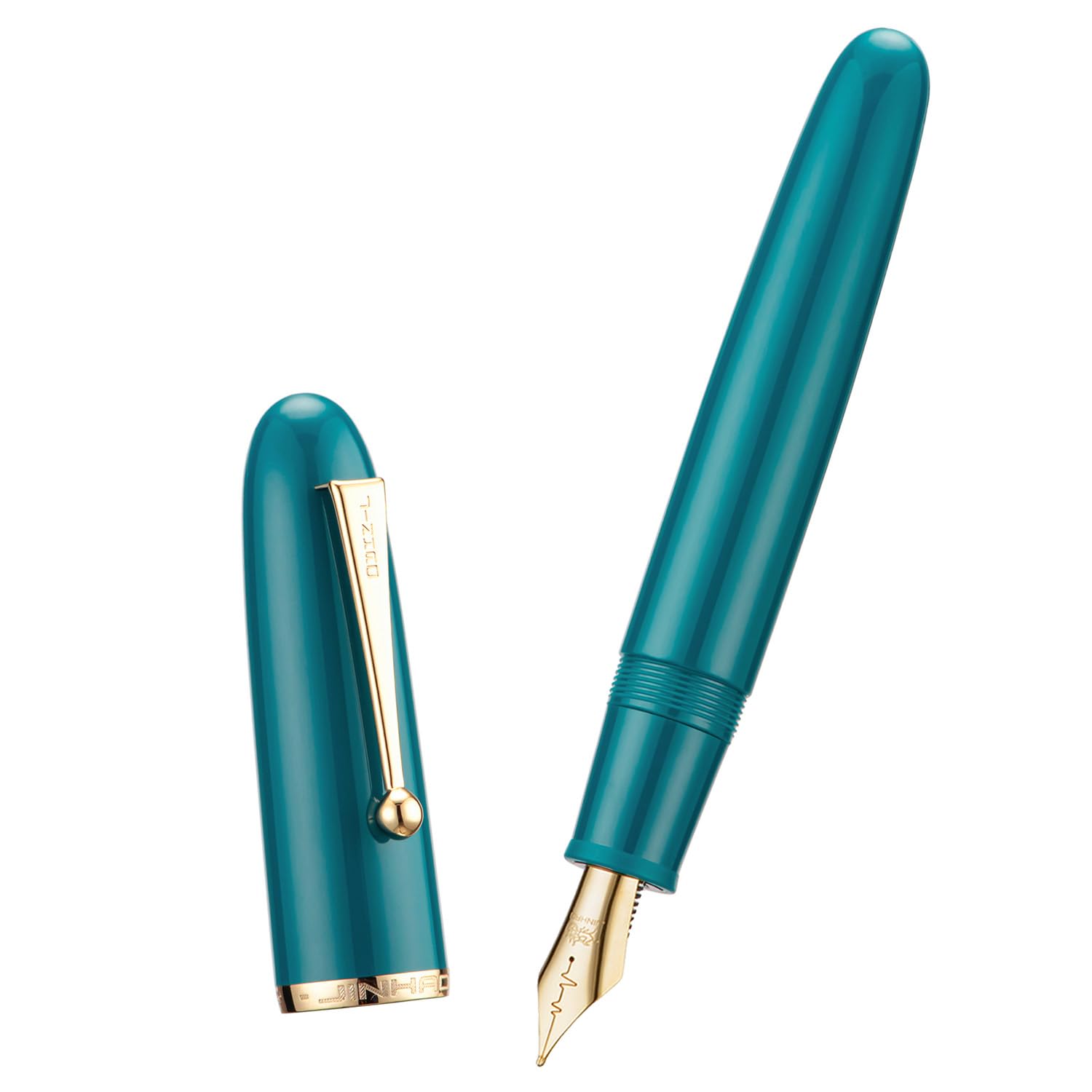 Jinhao 9019 Fountain Pen, Dadao Series #8 Heartbeat Medium Nib, Lake Blue Acrylic Barrel with Golden Clip Big Size Writing Pen - Image 3