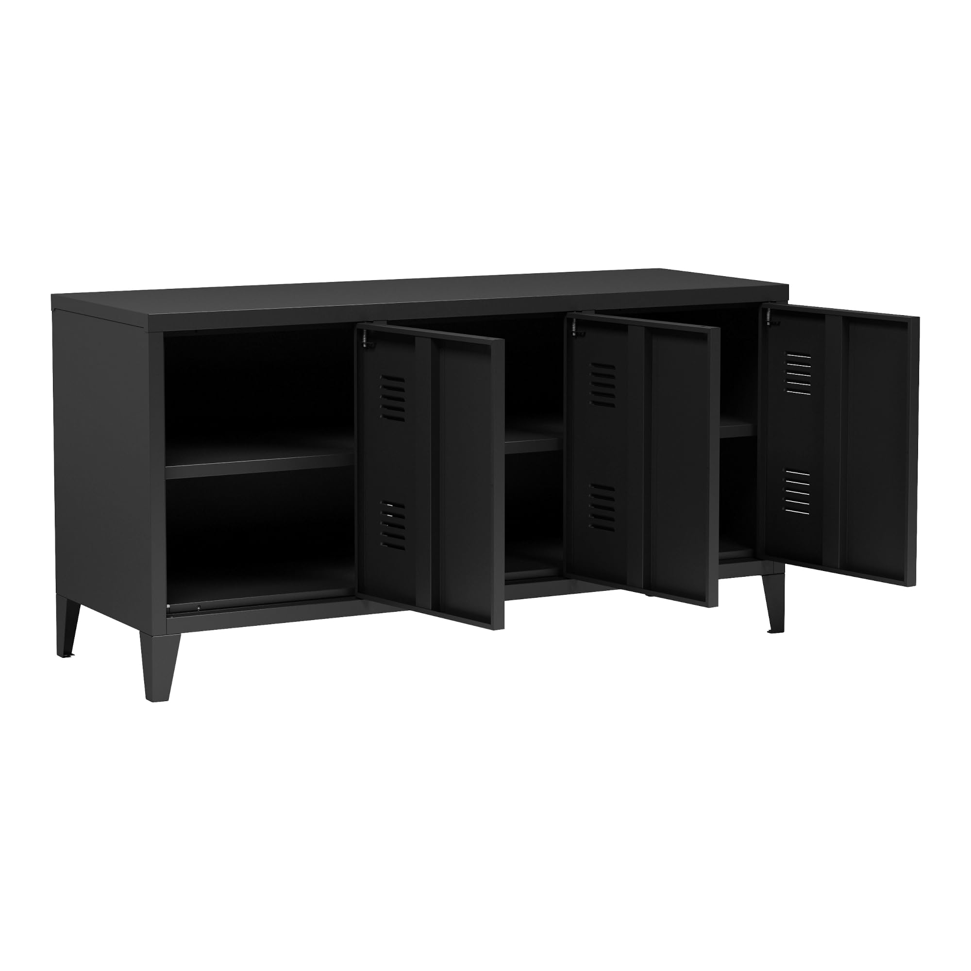 [en.casa] TV Schrank Kotka Lowboard mit 3 Türen TV Board Schwarz Fernsehtisch TV Kommode Fernsehschrank 113 x 40 x 58 cm Metall