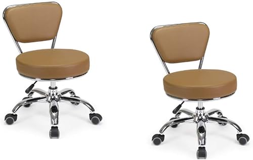 Dayton - Juego de 2 taburetes de pedicura (capuchino) neumáticos, altura ajustable, perfecto para salón de uñas, pedicura spa
