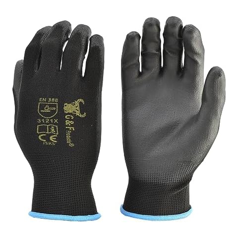 12 PAIRS Men Work Gloves – Lightweight Grip Gloves for Work Available In 4 Sizes – Polyurethane Rubber Coated Gloves - Touchscreen Tactical Gloves Ideal for General Duty Work - Large Cover