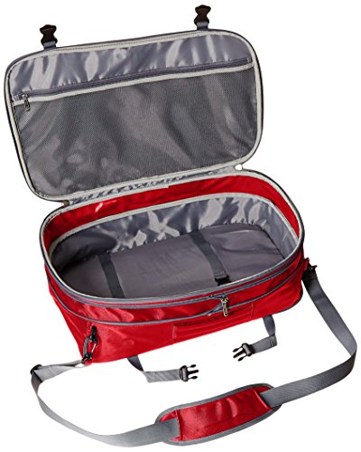 Image of Amazon Basics Travel Backpack, Carry On Backpack, With Laptop Compartment, 40L Capacity, Expandable for 10% Extra Space, Backpack & Shoulder Bag Dual Use, 15.8 inchW x 21.5 inchH x 8.3 inchD, Red