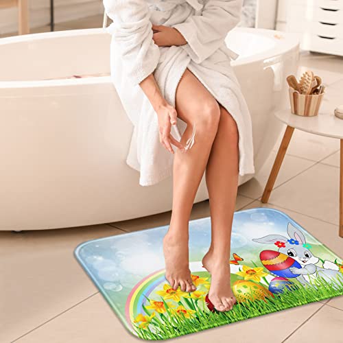 Artsocket Bathroom Rugs And Mats Set 2 Piece, Bathroom Rugs Non Slip, Happy Easter Bunny Daffodils Eggs Butterflies Absorbent Microfiber Memory Foam Bath Mat Machine Washable Bathroom Floor Mats #TOP2