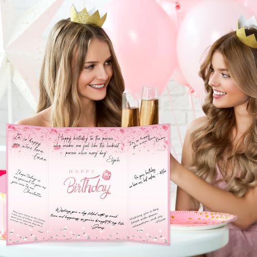 Image of Crenics Pink Birthday Decorations for Women, Creative Birthday Guest Sign in Book Alternative, Happy Birthday Signature Book 18 inch x 12 inch, Great Birthday Gifts for Girls