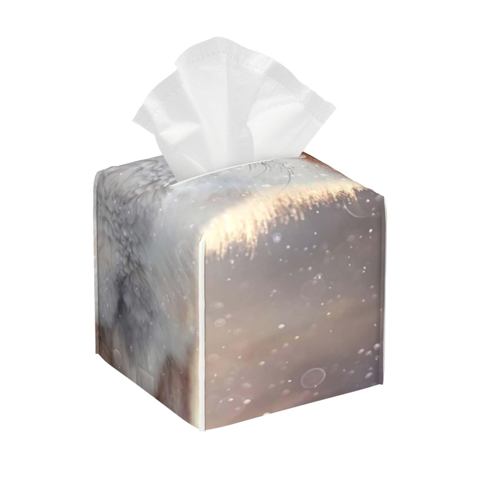 Cute Fox in The Snow Bubble Wildlife Animal PVC Cube Tissue Pack for Home Office Bathroom Use