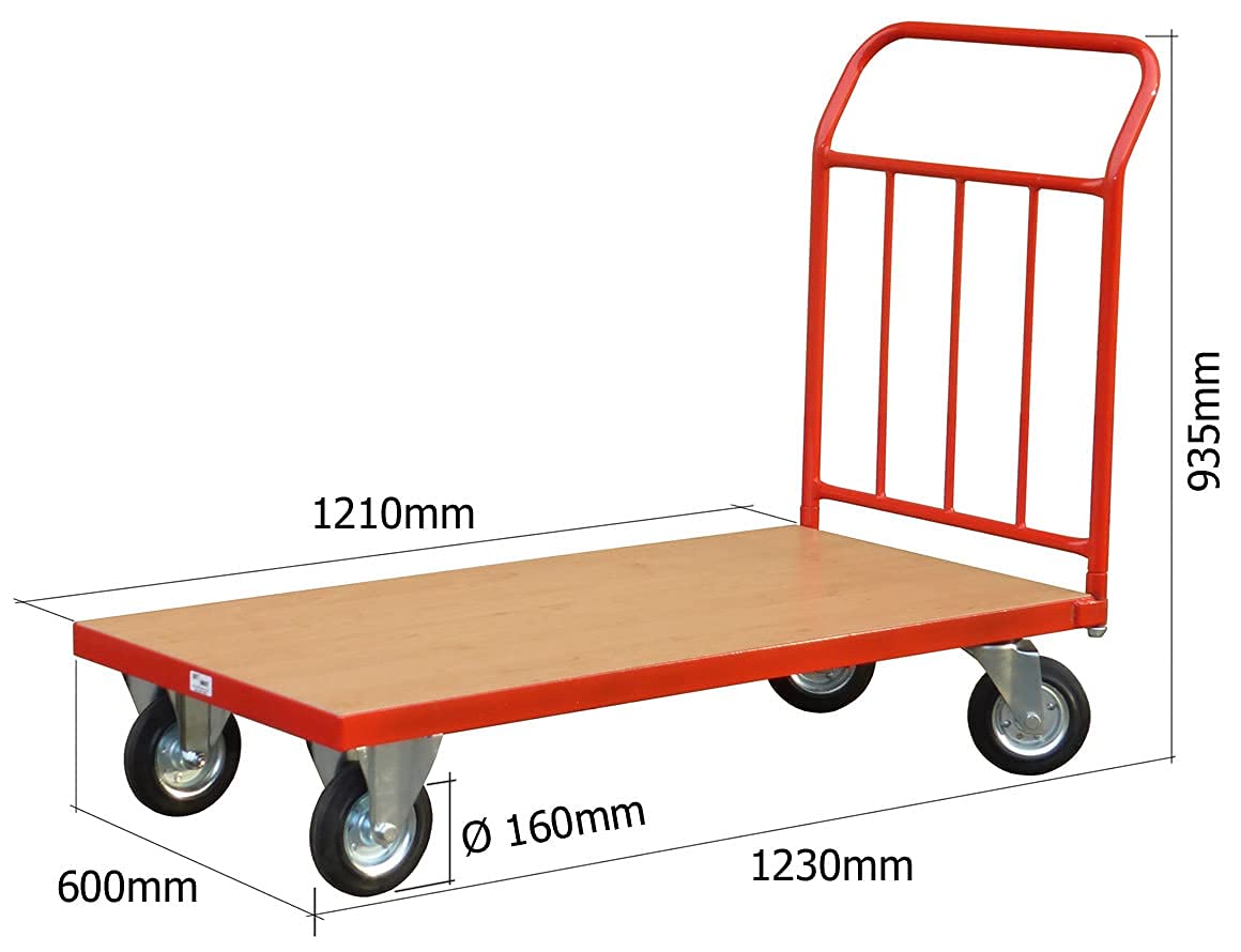 Heavy Du - Carrello a pianale in acciaio da 300 kg, con piattaforma lunga e ruote frenate per una facile manovrabilità e carichi pesanti, ideale per magazzini e logistica