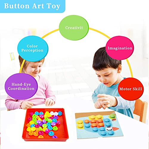 58 Pcs Button Art Toys For Toddlers,Toddler Activities Crafts For Toddlers 2-4 Years,Color Matching Mosaic Pegboard Early Learning Educational Toys,Include 12 Pictures And 46 Buttons With Box #TOP4
