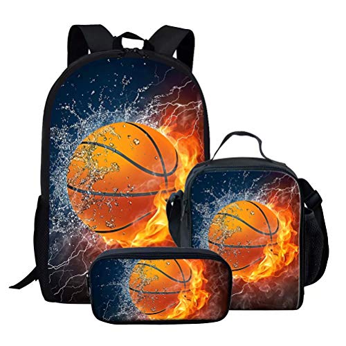 Sac à dos scolaire basket enfants avec sac déjeuner isotherme et trousse stylo