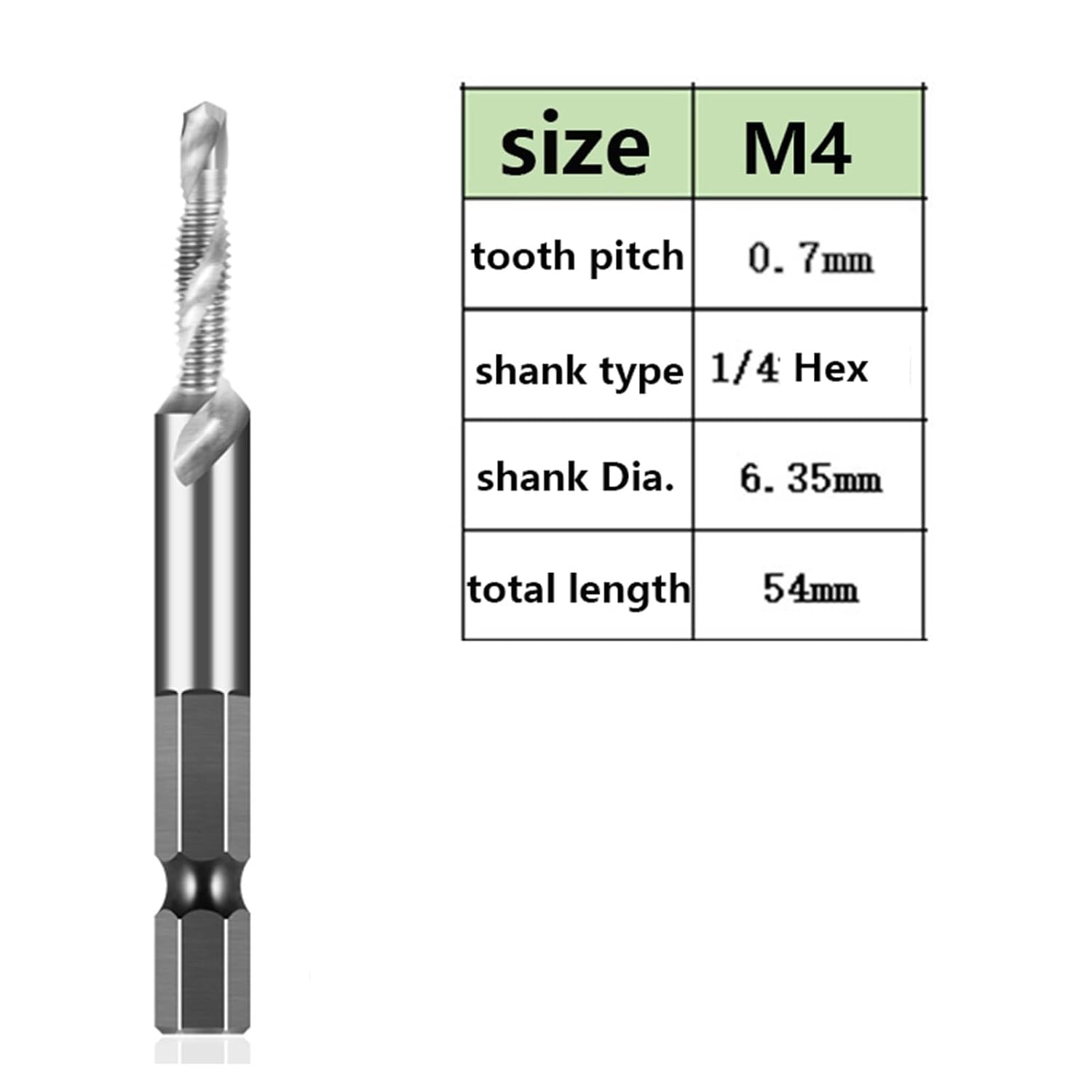 Tap Drill Bits Set Titanium Plated Hex Shank HSS Countersink Thread Metric Screw Machine Compound M3 M4 M5 M6 M8 M10 Hand Tools(M4x0.7 Silver)