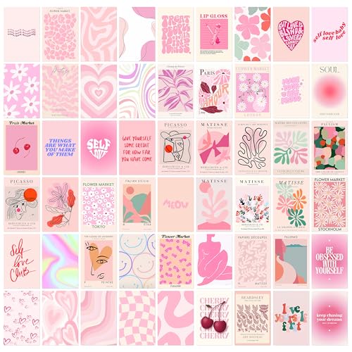 Image of MODERN GALLERY MART Pack of 54 Danish Pink Wall Collage Kit Posters - 4 x 6 Inches Posters for Wall Decoration - Wall Art For Bedroom, Office, Living room, Dorm room - Glue Dots Include