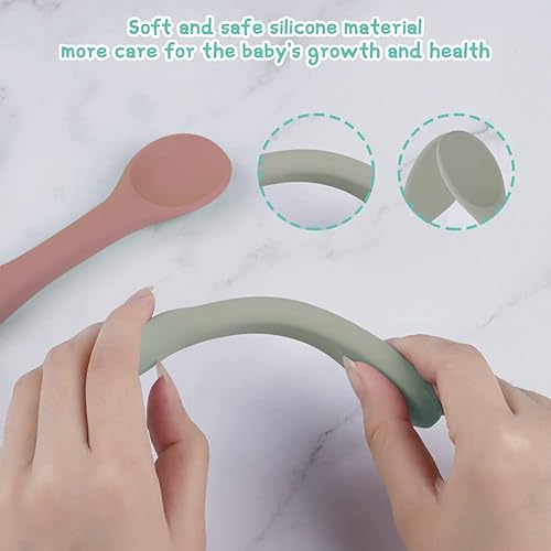 Miniatura 4 de Vicloon Cucharas de silicona para bebés, 7 cucharas de bebé, cucharas de alimentación de primera etapa para bebés, cucharas de silicona ultra