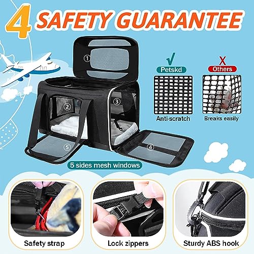 Petskd Top-Expandable Pet Carrier 18x11x11 Inches Delta American United Airline Approved, Soft-Sided Carrier for Small Cats and Dogs with Locking Safety Zippers and Anti-Scratch Mesh(Black) - Image 6
