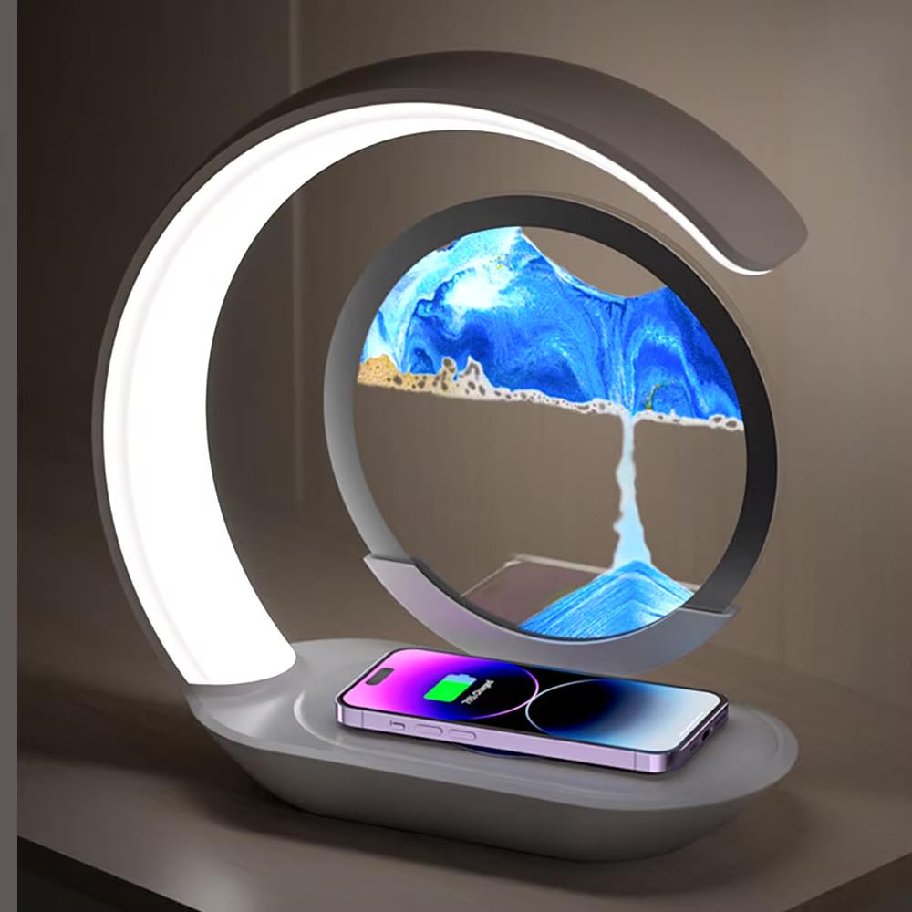 Lampada da tavolo Quicksand Lampada da scrivania Pittura di Sabbia Che scorre Deco- Pittura di Vetro Rotonda a Clessidra 3D, Cornice di Flow Sabbia Immagine in Movimento Decorazione Regalo per Casa