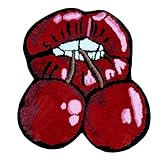 LAKEA Cherry Red Lips Creative Pattern Rug Cloakroom Game Room Housewarming Gift Handmade Non-Slip Unique Decorative Carpet Floor Pad