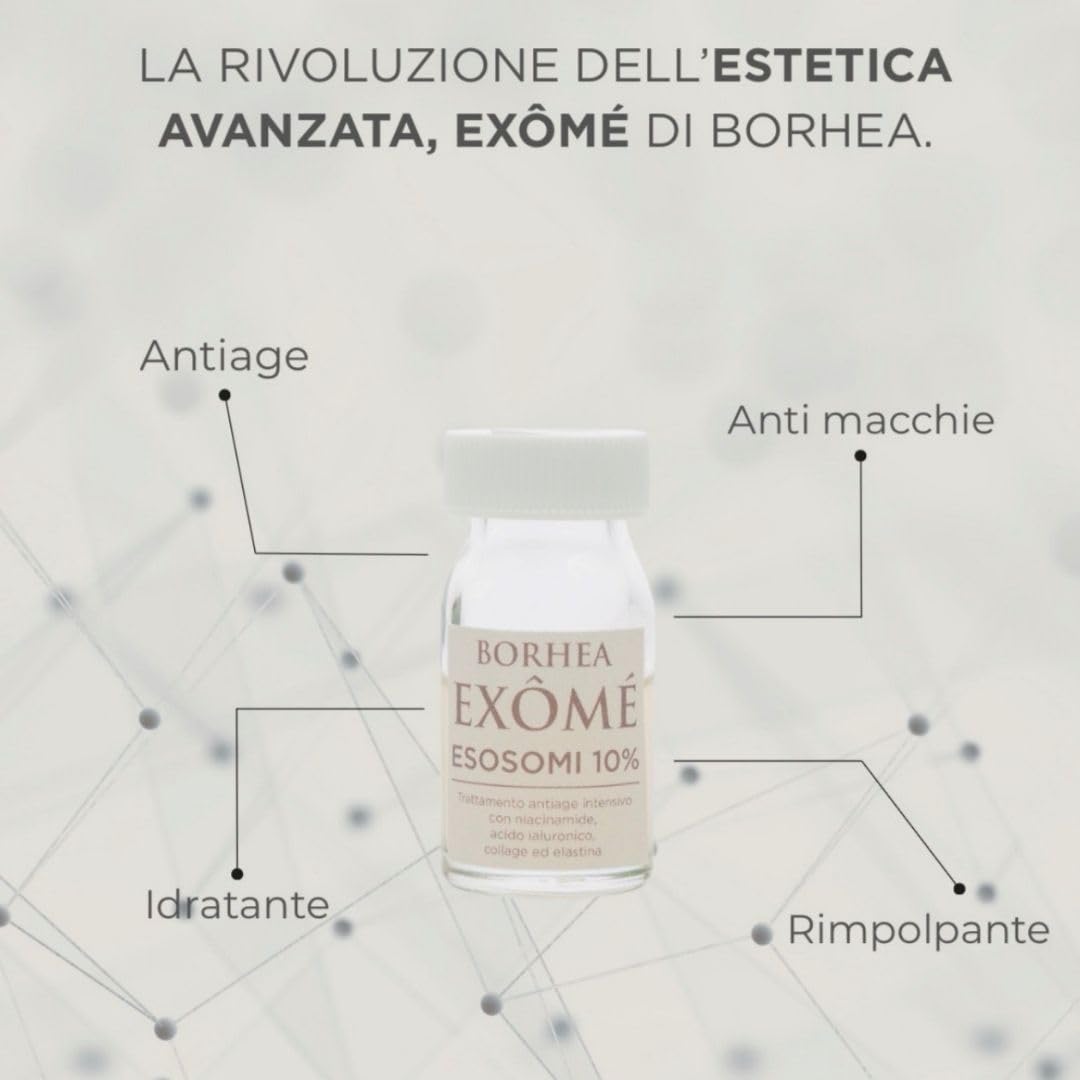 BORHEA EXÔMÉ Fiale Esosomi 10% – Trattamento Urto Professionale per Microneedling e Rigenerazione Totale – Siero Viso Esosomi Antiage Concentrato per Lifting e Macchie, 6x5ml