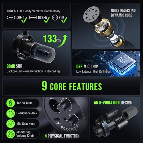 Image of FIFINE K688 Podcast Microphone Kit, USB /XLR Dynamic Microphone with Boom Arm for PC /XLR Mixer, Gaming Mic with Mute Button, Headphone Jack for Vocal, Voice-Over, Streaming, Music Recording -K688CT