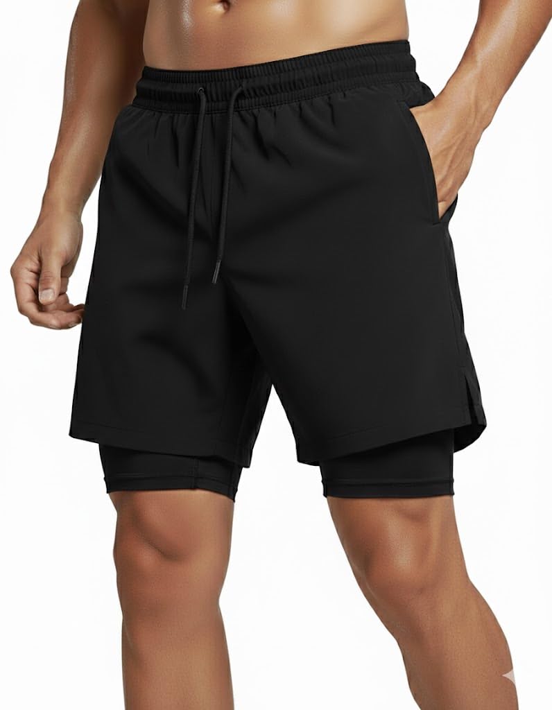 JUST RIDER 2 in 1 Active Dual Shorts with Inner Tights Layer | Men's Double Layer Short for Running, Gym & Sports Men's 2-in-1 Running Shorts with Inner Compression Tights-picture-37