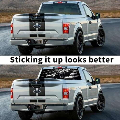 Image of Rear Window Decals for Trucks - 65x22 in Back Window American Flag Decals Fit Most Pickup Trucks SUV, Vinyl Back Window Decal Truck Rear Window Graphics for Personalized