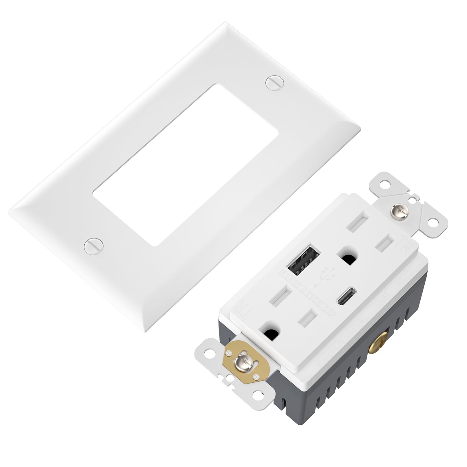 Wengart USB Wall Outlet 15 Amp, 5.0A 25W High Speed USB C and USB A Wall Charger, Tamper-Resistant (TR) Duplex Receptacle with Smart Chip, UL Listed