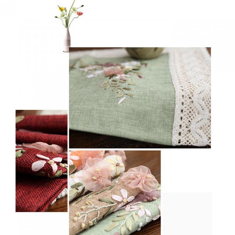 Image of Printed Stamped Cross Stitch Tablecloth Kit for Embroidery Farmhouse Floral Tablecloth Embroidery, White, 90x90cm
