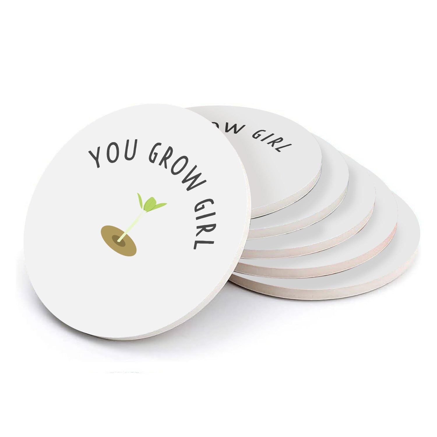 Sous verre ronds en céramique You Grow Girl pour plantes et table - Lot de 6