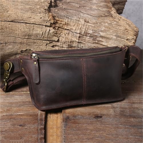 Sac de poitrine rétro en cuir de vache avec multiples rangements zippés - 5