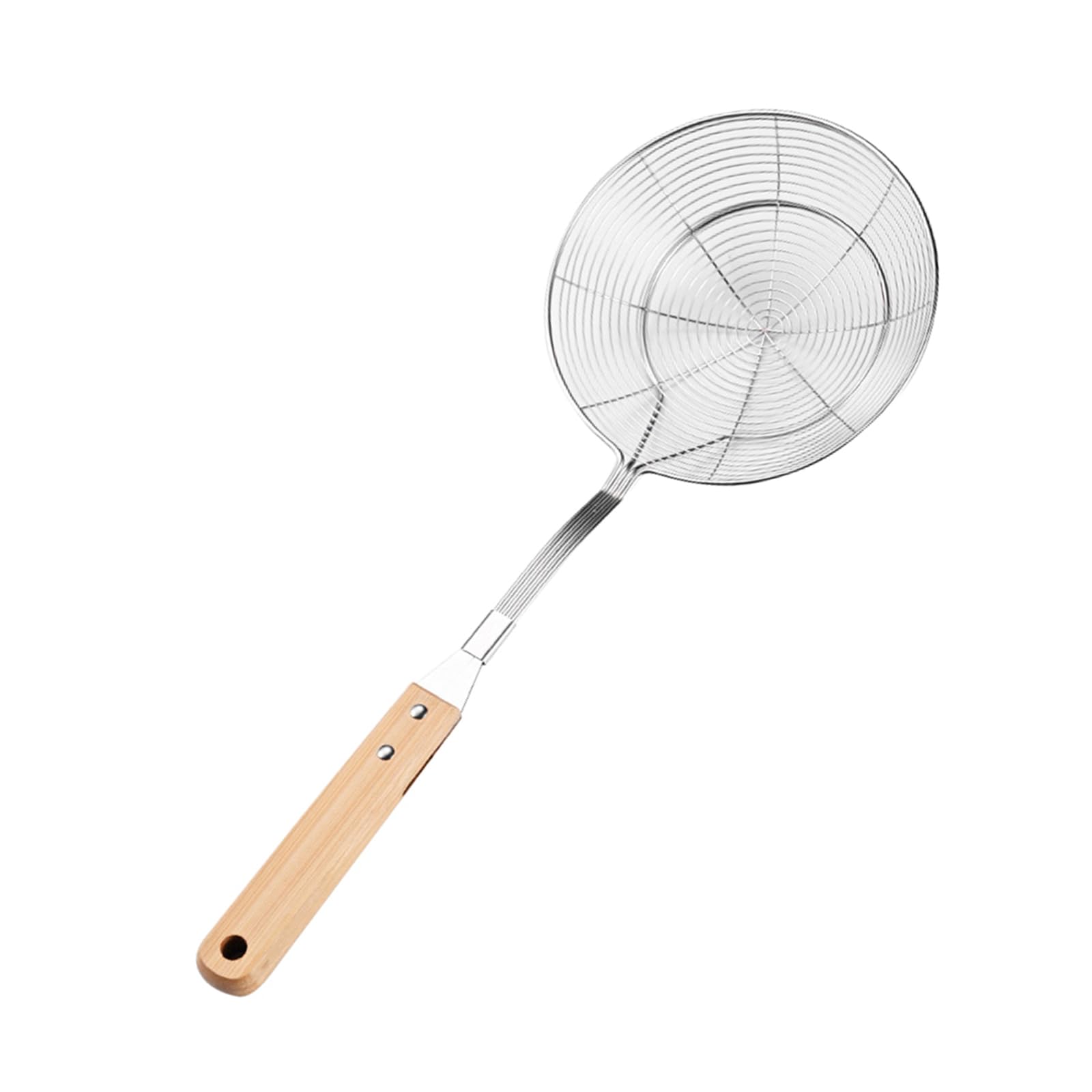 Mekalero Wood Handle Strainer Spoon for Frying and Boiling Professional Stainless Steel Ladle Slotted Skimmer Safe Cooking Strainer