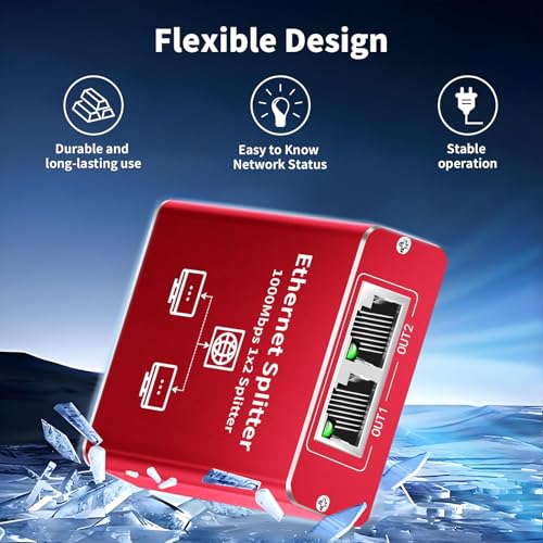 Image of Ethernet Splitter 1 to 2 High Speed 1000Mbps, Gigabit Ethernet Splitter, LAN Splitter Dual LAN RJ45 Port Router Switch for Cat5 /5e /6 /7 /8 Cable, IEEE 802.3 Compliant Plug and Play