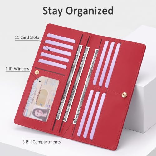 Image of Tipmile Slim Wallet for Women, RFID Blocking Credit Card Holder | 1 Zipper Pocket, 1 ID Window, 3 Cash Compartments, 11 Card Slots