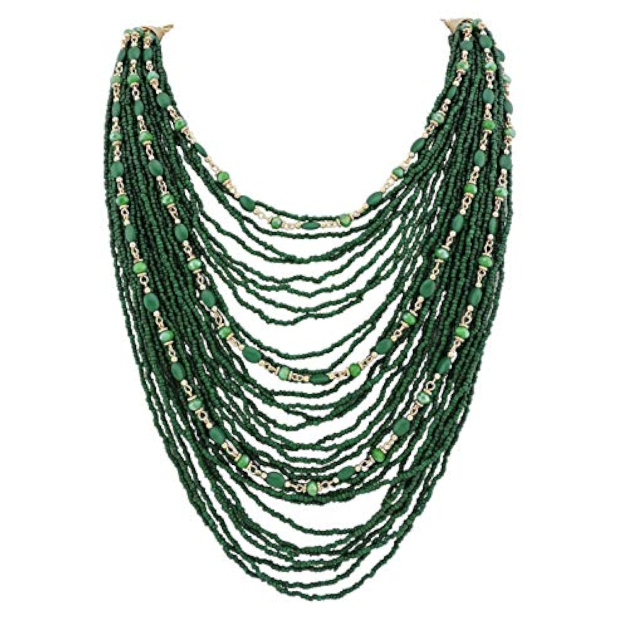 Multi-Layer Long Chain Chunky Bib Seed Beads Statement Necklace