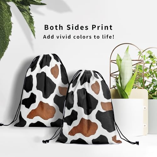 Image of Nerxy Black Cow Gymnastics Grip Bag - Brown Cowhide Grip Bags for Gymnastics Mini Gym Bag Animals Print Drawstring Storage Pouch Adjustable
